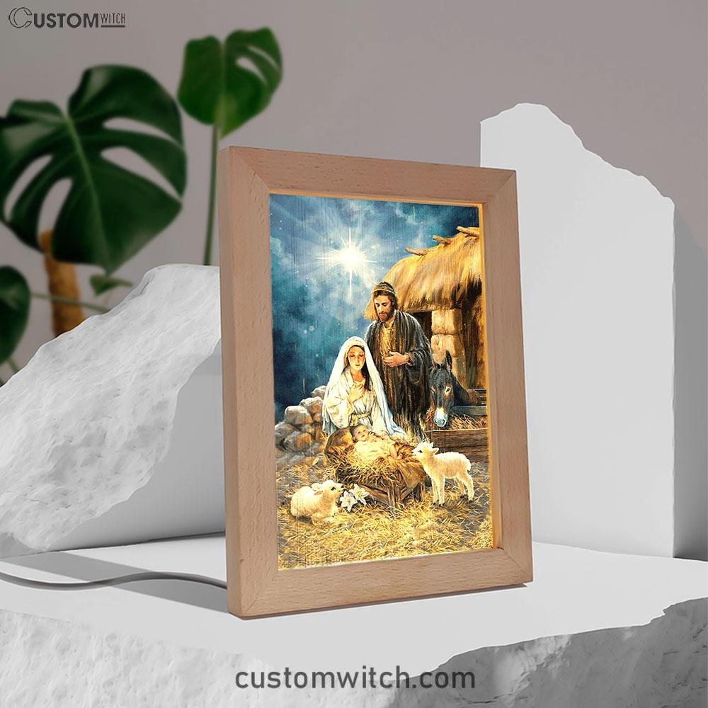 Maria Baby Jesus Was Born In Christmas Night Frame Lamp Print - Inspirational Frame Lamp Art - Christian Art Home Decor