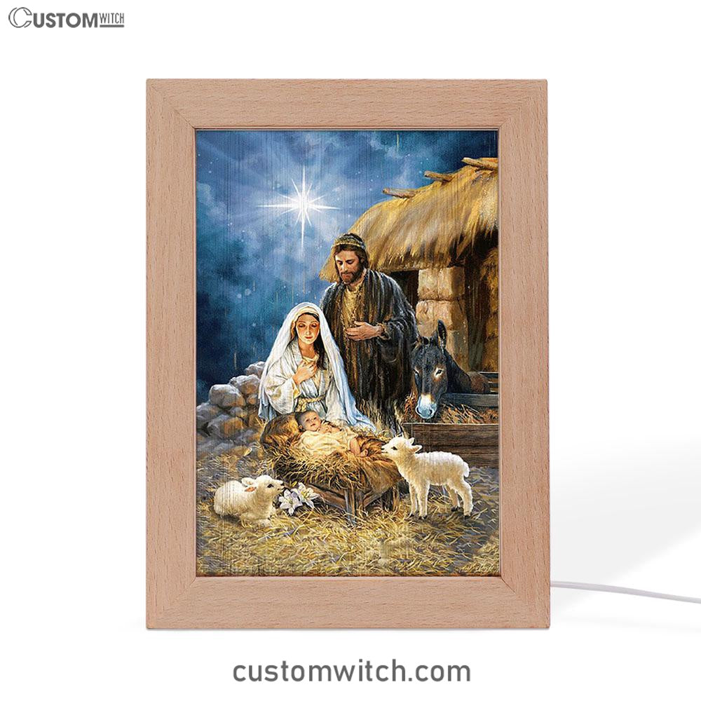 Maria Baby Jesus Was Born In Christmas Night Frame Lamp Print - Inspirational Frame Lamp Art - Christian Art Home Decor