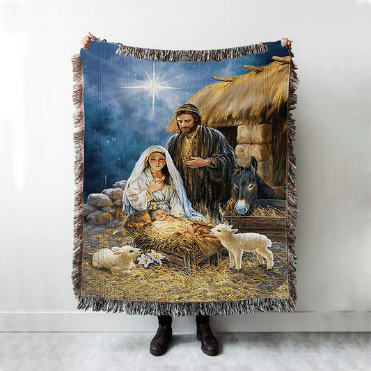 Maria Baby Jesus Was Born In Christmas Night Woven Blanket Print - Inspirational Woven Blanket Art - Christian Throw Blanket Home Decor