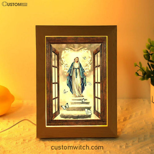 Maria Blue Butterfly Vintage Window The Way To Heaven Frame Lamp Print - Inspirational Frame Lamp Art - Christian Art Home Decor