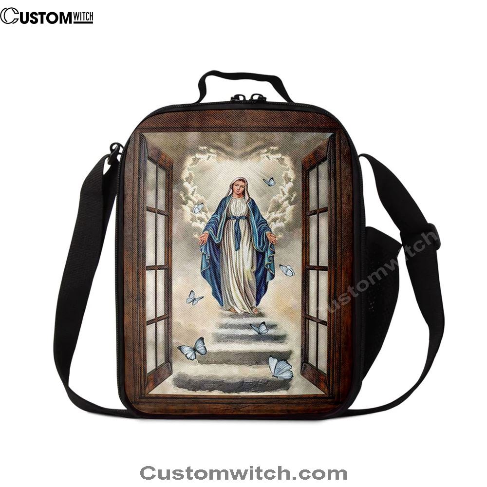 Maria Blue Butterfly Vintage Window The Way To Heaven Lunch Bag, Bible Verse Lunch Bag For Men And Women