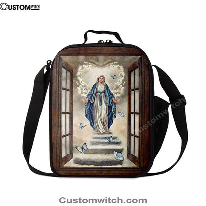 Maria Blue Butterfly Vintage Window The Way To Heaven Lunch Bag, Bible Verse Lunch Bag For Men And Women
