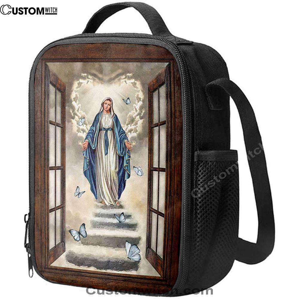 Maria Blue Butterfly Vintage Window The Way To Heaven Lunch Bag, Bible Verse Lunch Bag For Men And Women