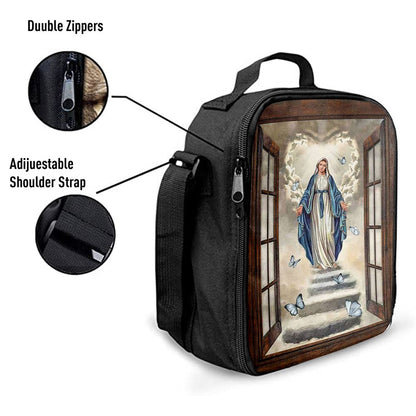 Maria Blue Butterfly Vintage Window The Way To Heaven Lunch Bag, Bible Verse Lunch Bag For Men And Women