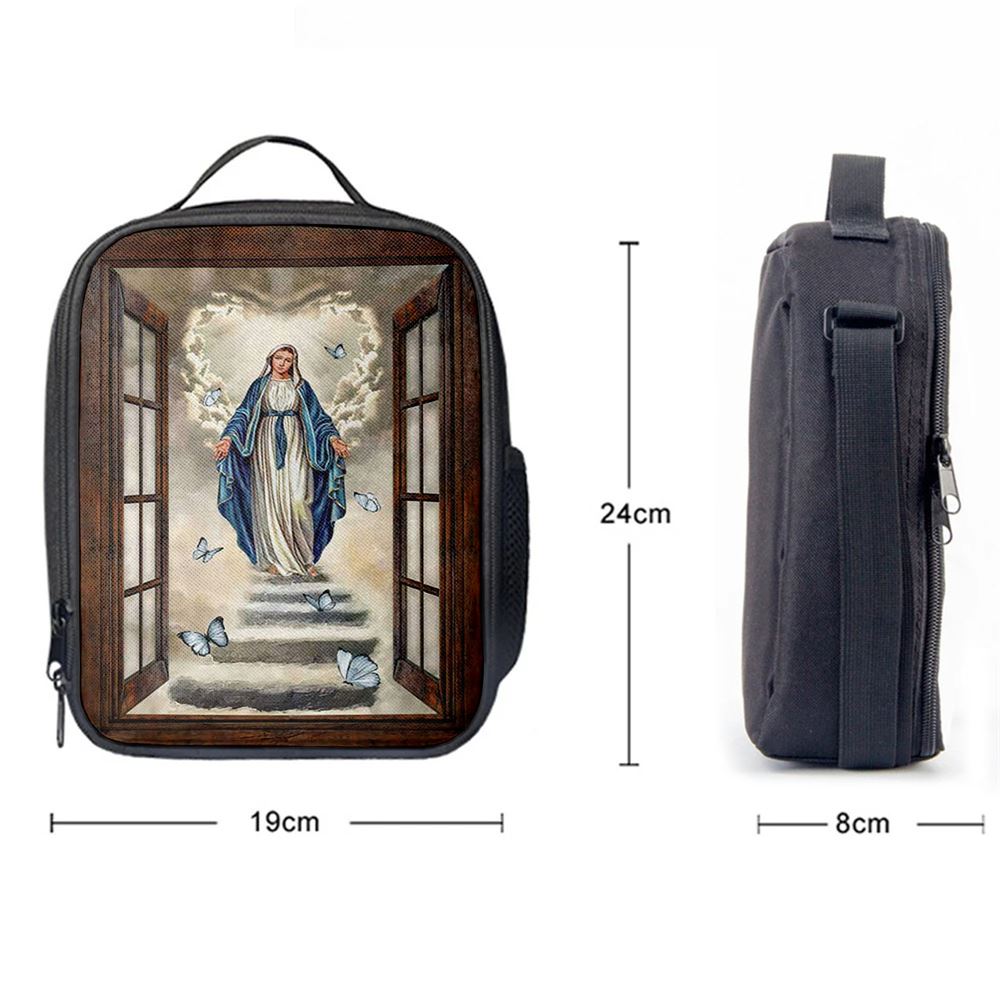 Maria Blue Butterfly Vintage Window The Way To Heaven Lunch Bag, Bible Verse Lunch Bag For Men And Women