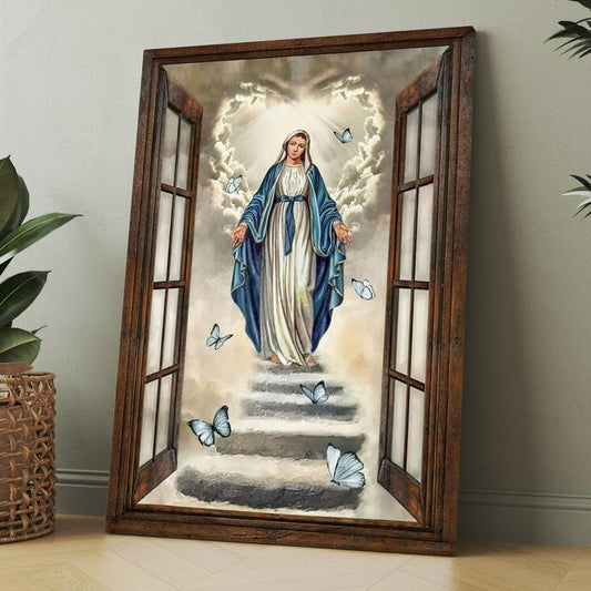 Maria Painting Vintage Window The Way To Heaven Canvas, Christmas Gift for Christian