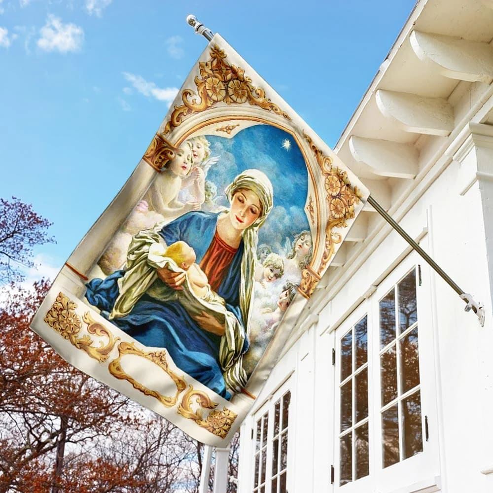 Mary Gives Birth To Jesus House Flags, Christian Flag, Scripture Flag, Garden Banner