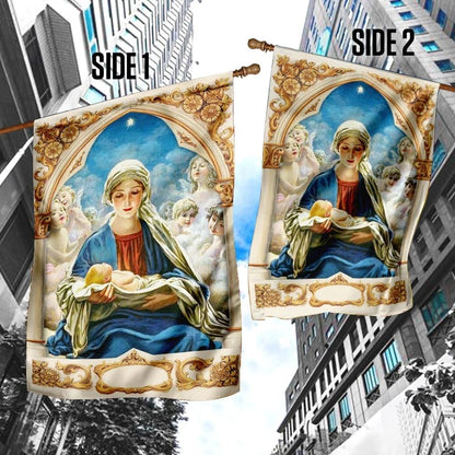 Mary Gives Birth To Jesus House Flags, Christian Flag, Scripture Flag, Garden Banner