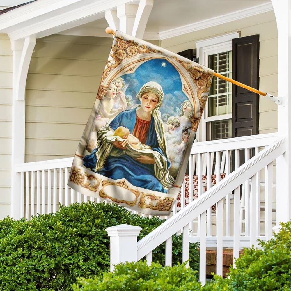Mary Gives Birth To Jesus House Flags, Christian Flag, Scripture Flag, Garden Banner