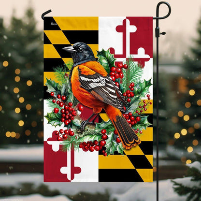 Maryland Christmas Baltimore Oriole Bird And  Christmas Wreath Flag, Christmas Garden Flag, Home Decor Accessories, Christmas Outdoor Decor Ideas