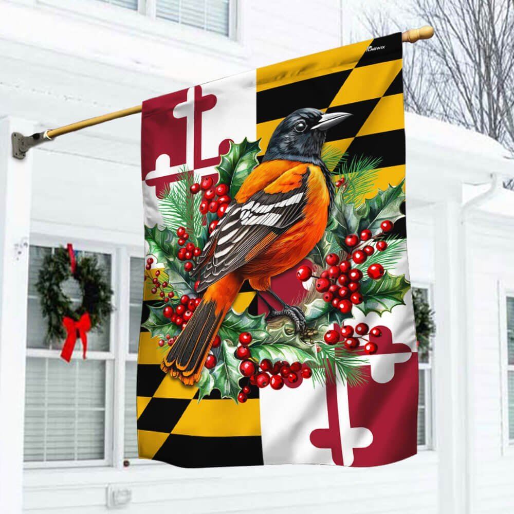 Maryland Christmas Baltimore Oriole Bird And  Christmas Wreath Flag, Christmas Garden Flag, Home Decor Accessories, Christmas Outdoor Decor Ideas