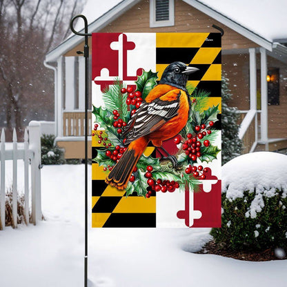 Maryland Christmas Baltimore Oriole Bird And  Christmas Wreath Flag, Christmas Garden Flag, Home Decor Accessories, Christmas Outdoor Decor Ideas
