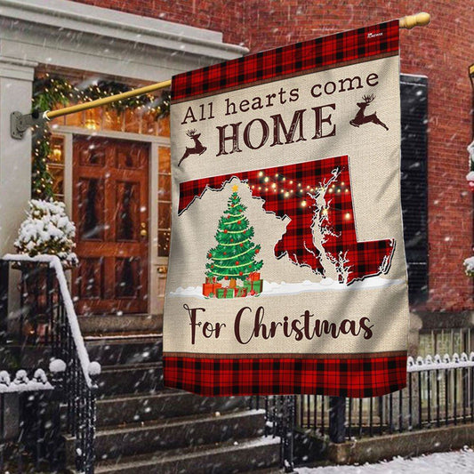 Maryland Christmas Flag All Hearts Come Home For Christmas Flag, Christmas Garden Flag, Home Decor Accessories, Christmas Outdoor Decor Ideas