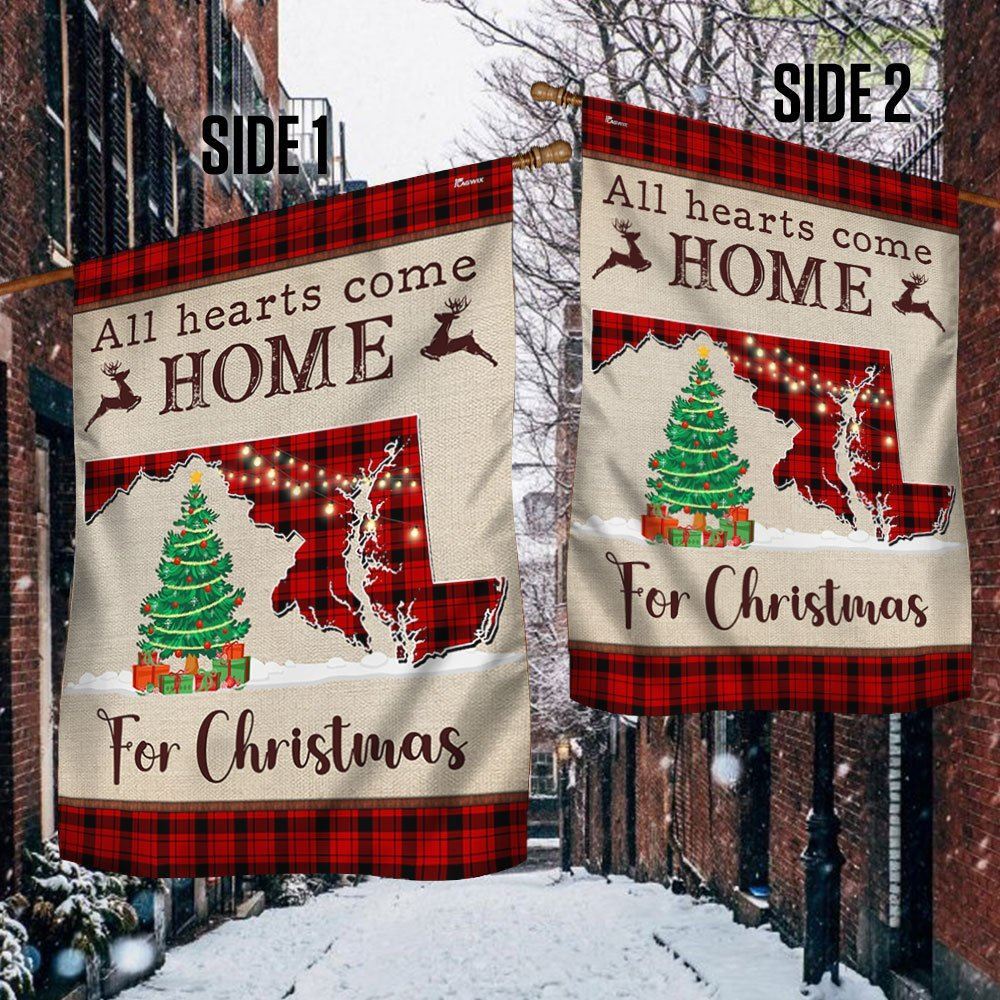 Maryland Christmas Flag All Hearts Come Home For Christmas Flag, Christmas Garden Flag, Home Decor Accessories, Christmas Outdoor Decor Ideas