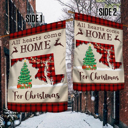 Maryland Christmas Flag All Hearts Come Home For Christmas Flag, Christmas Garden Flag, Home Decor Accessories, Christmas Outdoor Decor Ideas