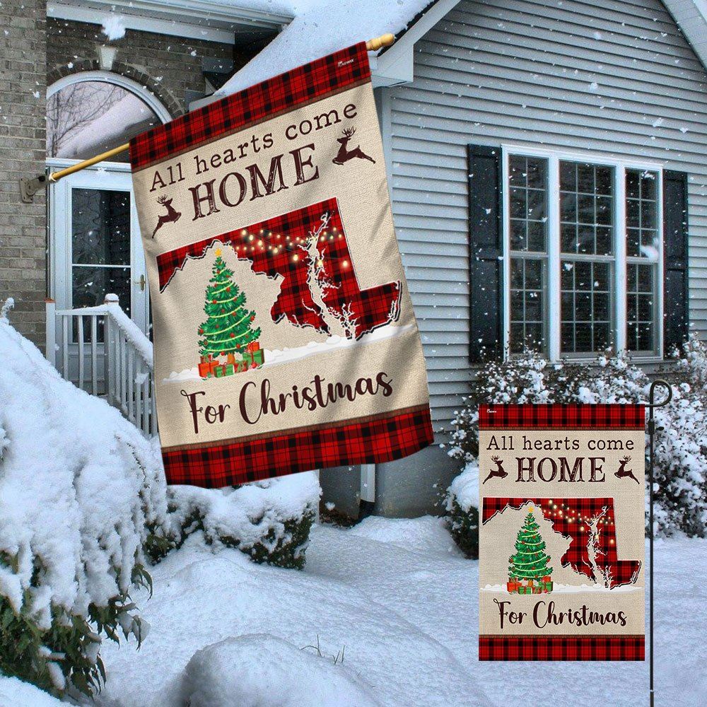 Maryland Christmas Flag All Hearts Come Home For Christmas Flag, Christmas Garden Flag, Home Decor Accessories, Christmas Outdoor Decor Ideas