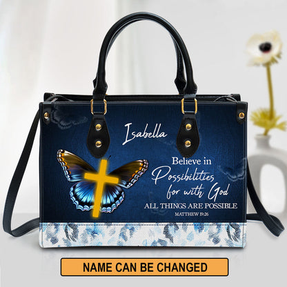 Matthew 1926 All Things Are Possible Leather Bag, Personalized Leather Bible Handbag, Christian Gifts For Women