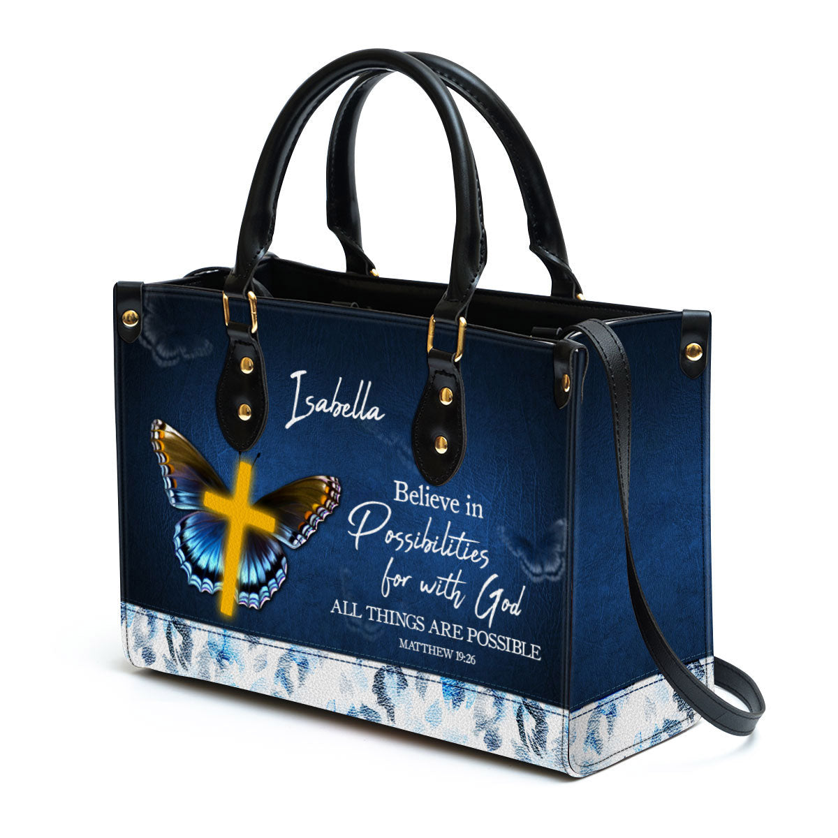 Matthew 1926 All Things Are Possible Leather Bag, Personalized Leather Bible Handbag, Christian Gifts For Women