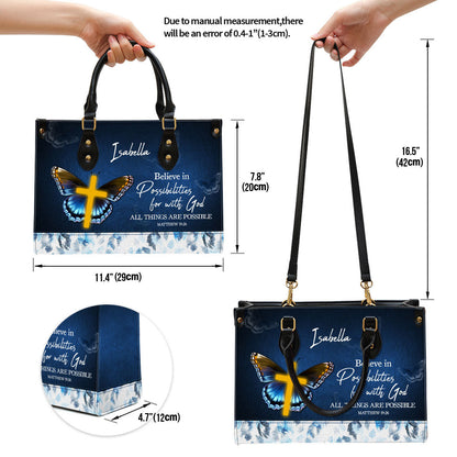 Matthew 1926 All Things Are Possible Leather Bag, Personalized Leather Bible Handbag, Christian Gifts For Women
