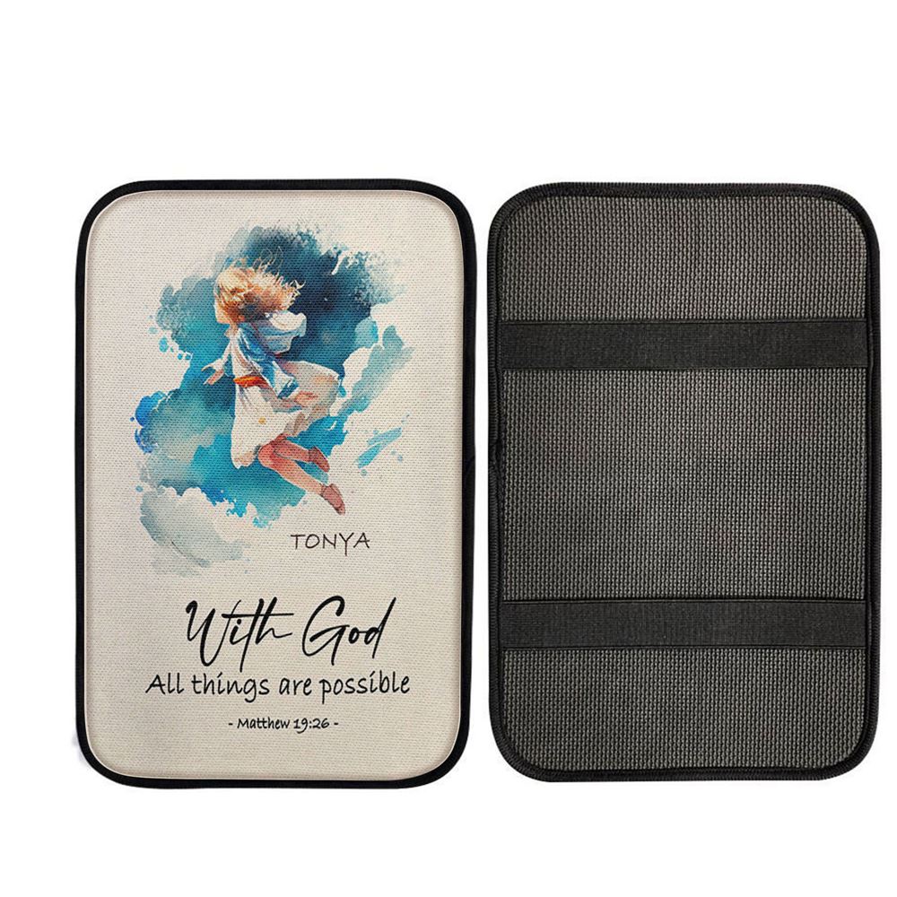 Matthew 196 With God All Things Are Possible Personalized Car Center Console Cover, Religious Car Interior Accessories