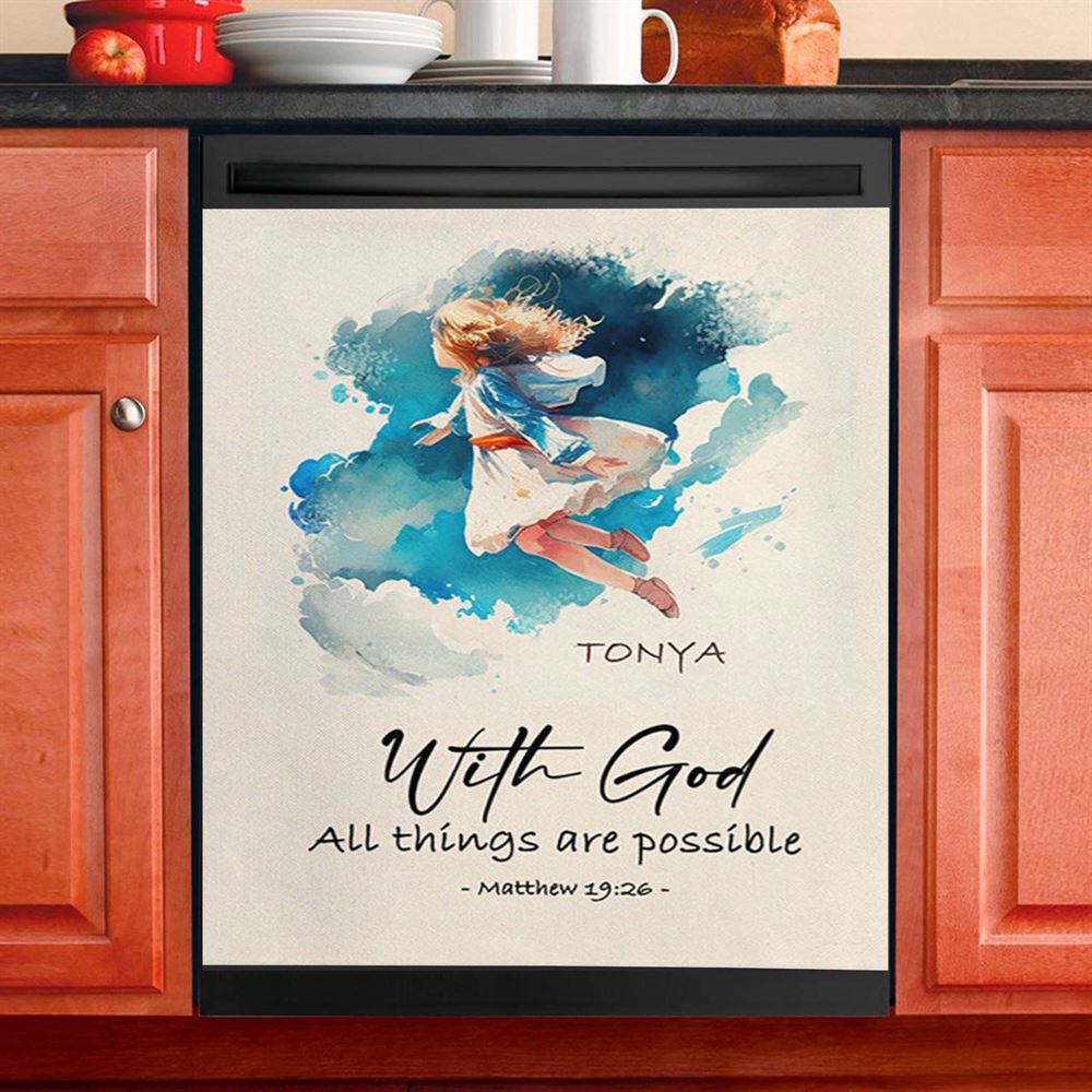 Matthew 196 With God All Things Are Possible Personalized Dishwasher Cover, Religious Dishwasher Wrap, Bible Kitchen Decoration
