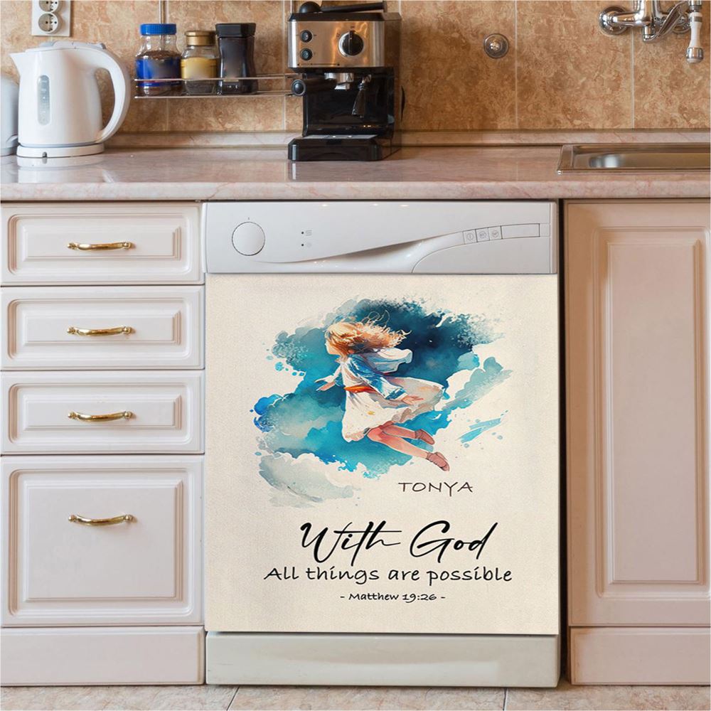 Matthew 196 With God All Things Are Possible Personalized Dishwasher Cover, Religious Dishwasher Wrap, Bible Kitchen Decoration