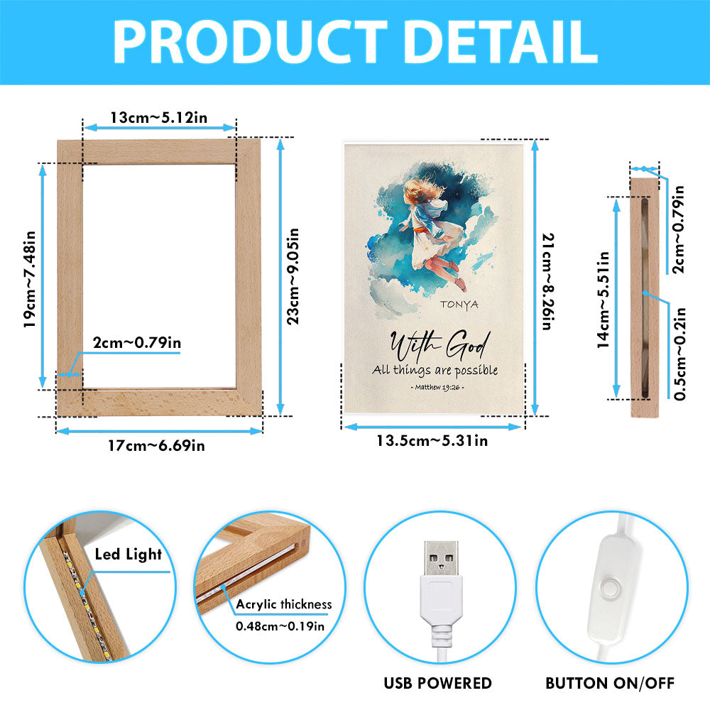 Matthew 196 With God All Things Are Possible Personalized Frame Lamp Art - Religious Gifts Night Light - Bible Frame Lamp Art