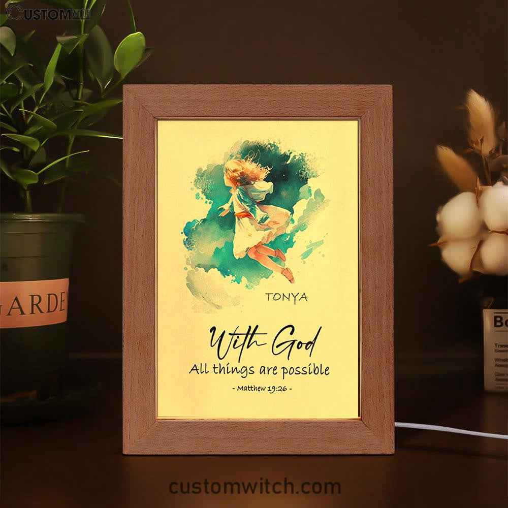 Matthew 196 With God All Things Are Possible Personalized Frame Lamp Art - Religious Gifts Night Light - Bible Frame Lamp Art
