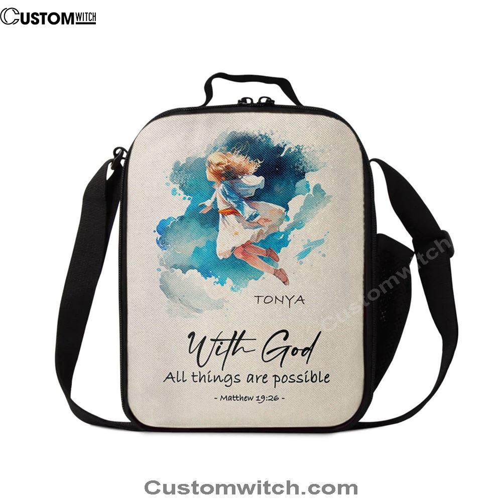 Matthew 196 With God All Things Are Possible Personalized Lunch Bag, Bible Verse Lunch Bag For Men And Women
