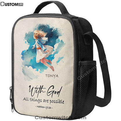 Matthew 196 With God All Things Are Possible Personalized Lunch Bag, Bible Verse Lunch Bag For Men And Women