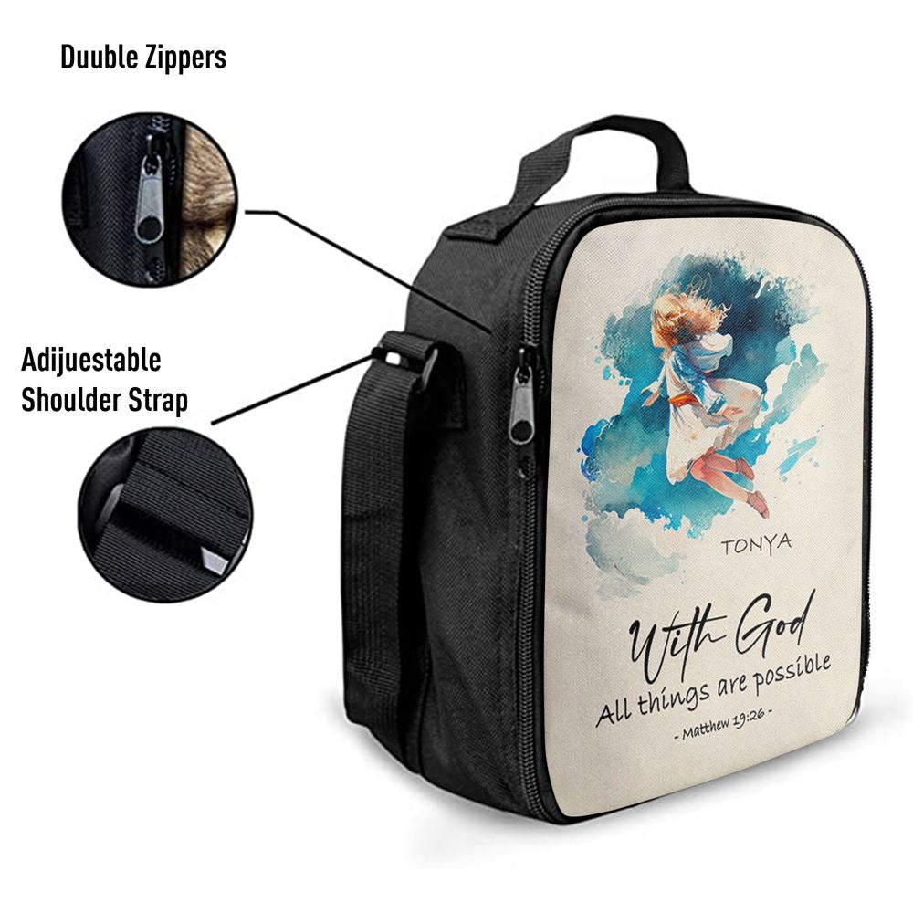 Matthew 196 With God All Things Are Possible Personalized Lunch Bag, Bible Verse Lunch Bag For Men And Women