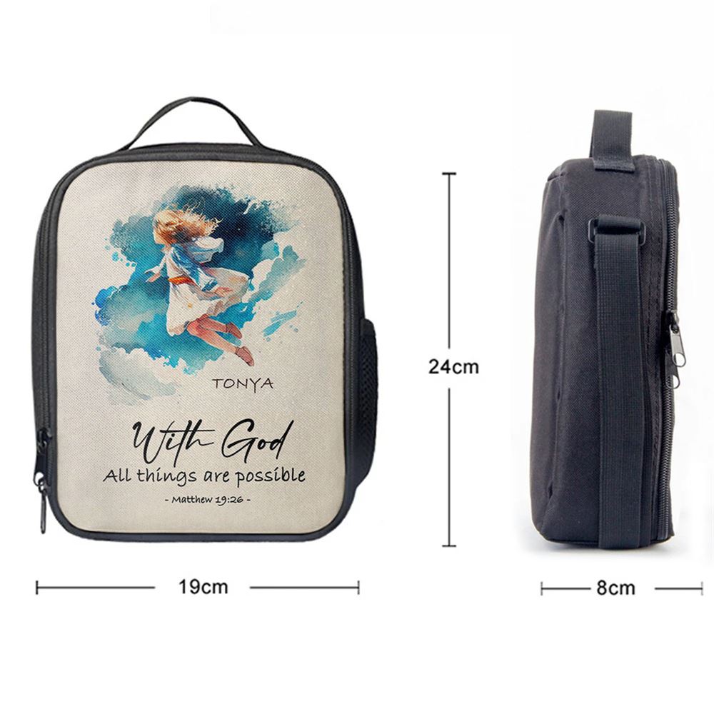 Matthew 196 With God All Things Are Possible Personalized Lunch Bag, Bible Verse Lunch Bag For Men And Women
