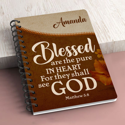 Matthew 58 Flower And Cross Blessed Are The Pure In Heart Beautiful Personalized Spiral Journal, Spiritual Gift Faith For Christians