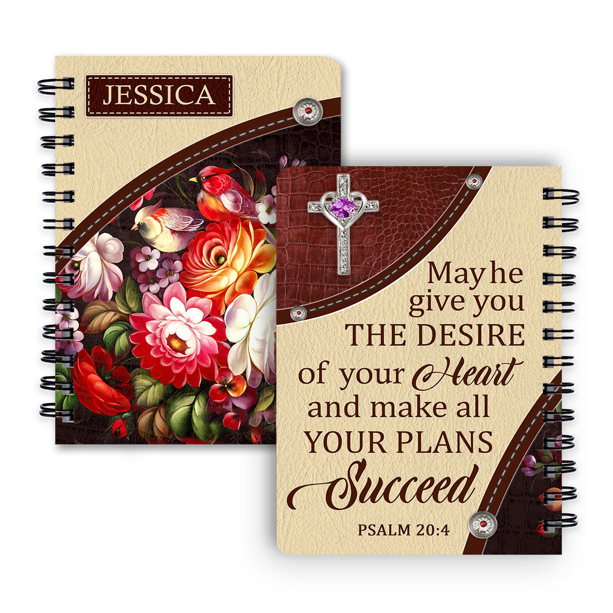 May He Give You The Desire Of Your Heart Personalized Cross Spiral Journal, Spiritual Gift Faith For Christians