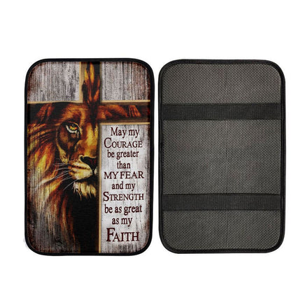 May My Courage Be Greater Than My Fear Lion Of Judah Car Center Console Cover, Religious Car Interior Accessories