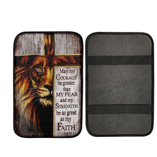 May My Courage Be Greater Than My Fear Lion Of Judah Car Center Console Cover, Religious Car Interior Accessories