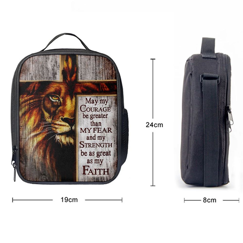 May My Courage Be Greater Than My Fear Lion Of Judah Lunch Bag, Bible Verse Lunch Bag For Men And Women