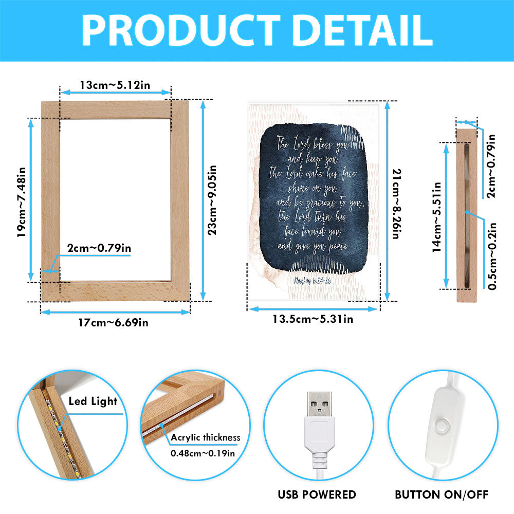 May The Lord Bless You And Keep You - Frame Lamp Art - Christian Night Light Decor
