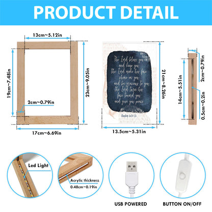 May The Lord Bless You And Keep You - Frame Lamp Art - Christian Night Light Decor