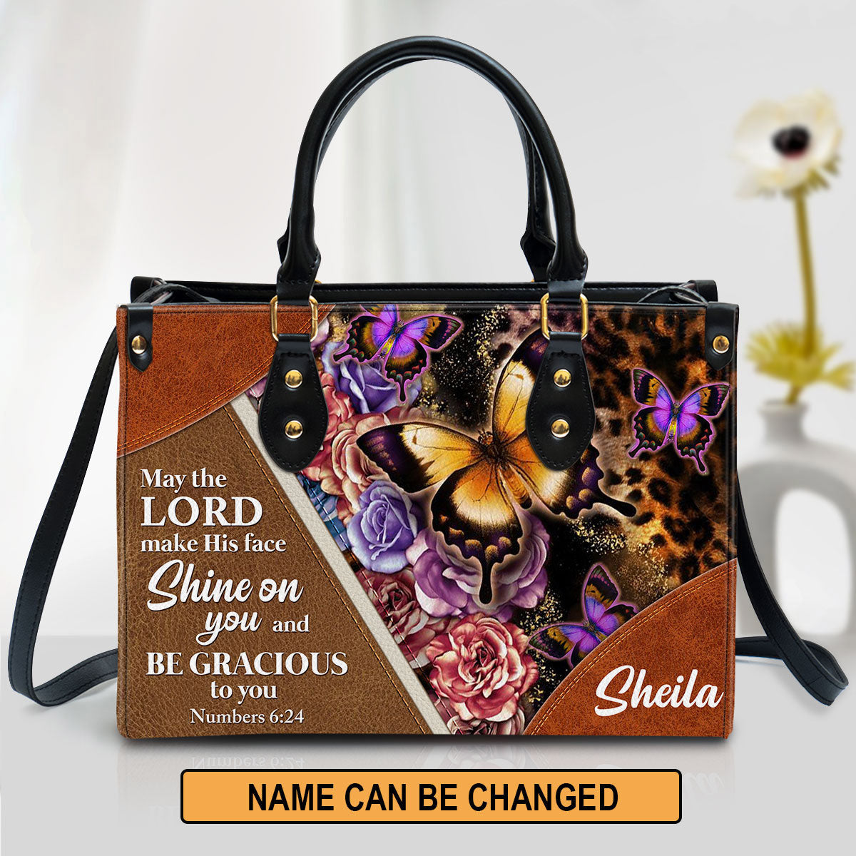 May The Lord Make His Face Shine On You And Be Gracious To You Leather Bag, Personalized Lion Leather Handbag