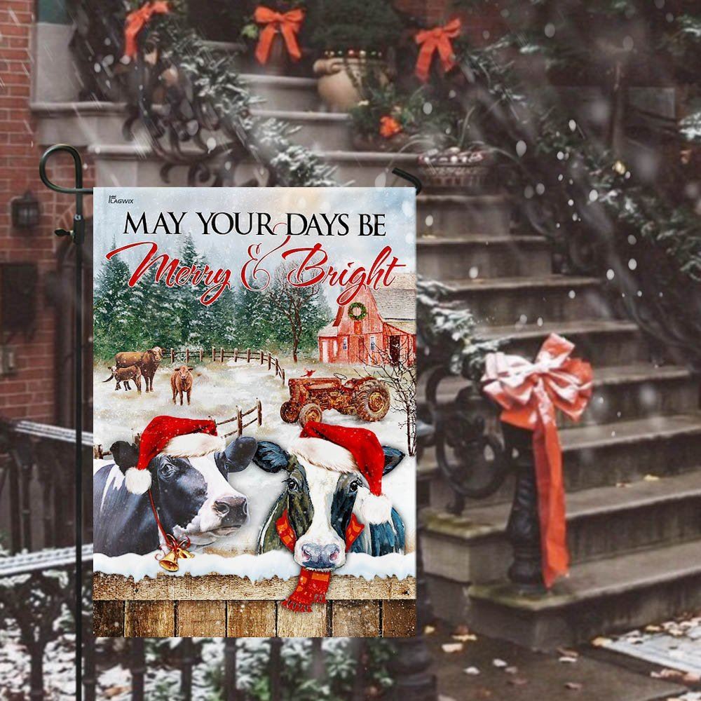 May Your Days Be Merry And Bright Cattle Flag, Christmas Garden Flag, Home Decor Accessories, Christmas Outdoor Decor Ideas