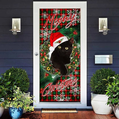 Meowy Christmas Door Cover, Black Cat Door Cover, Christmas Door Cover, Christmas Outdoor Decoration