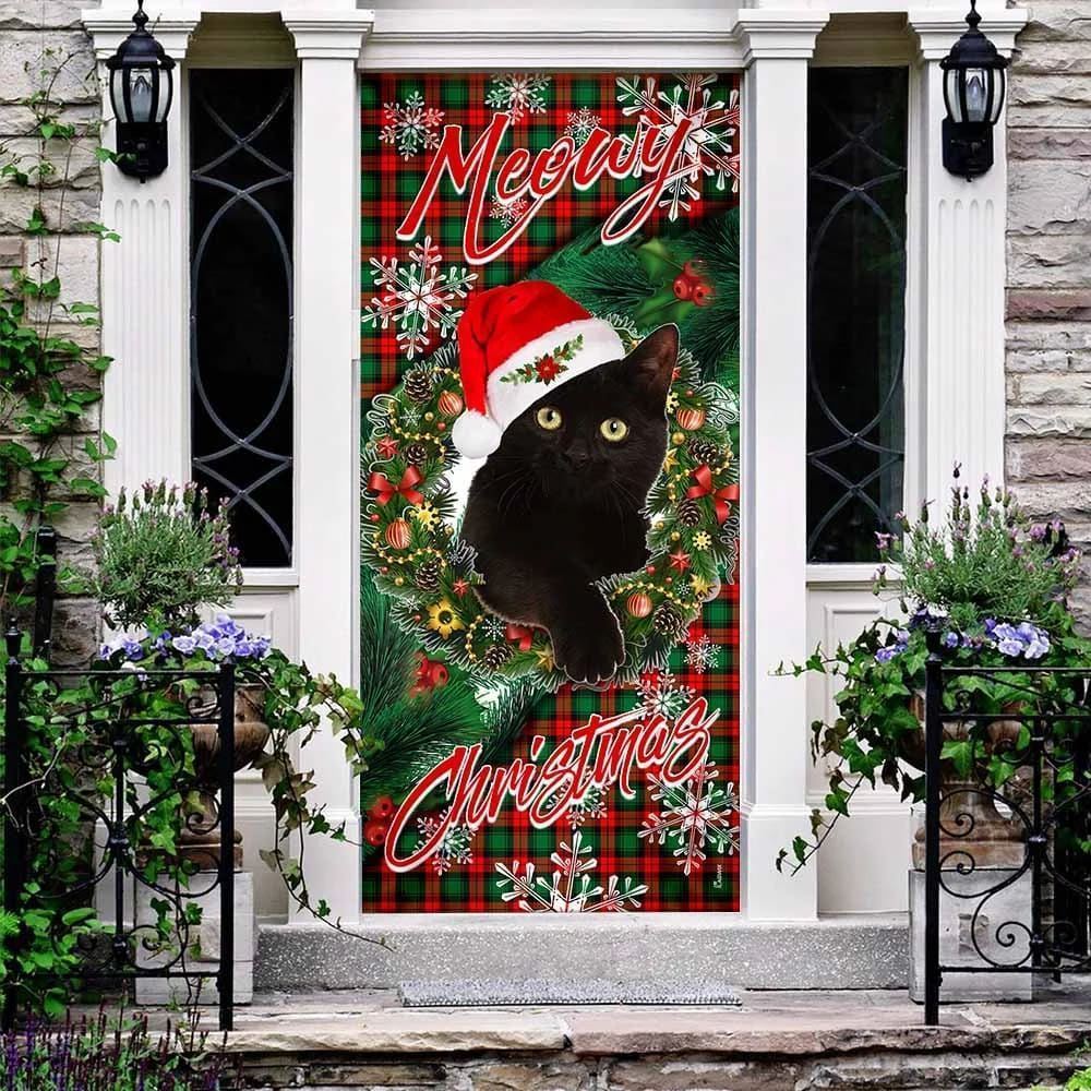 Meowy Christmas Door Cover, Black Cat Door Cover, Christmas Door Cover, Christmas Outdoor Decoration