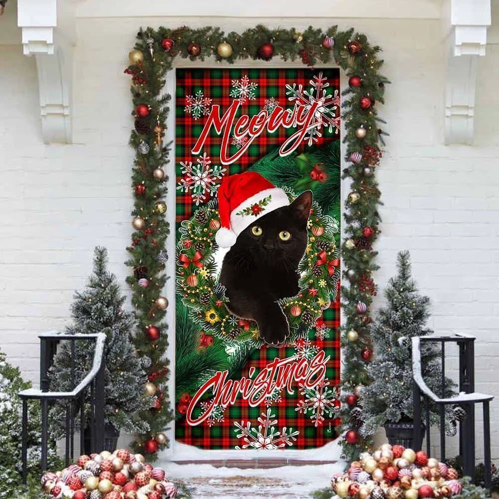Meowy Christmas Door Cover, Black Cat Door Cover, Christmas Door Cover, Christmas Outdoor Decoration