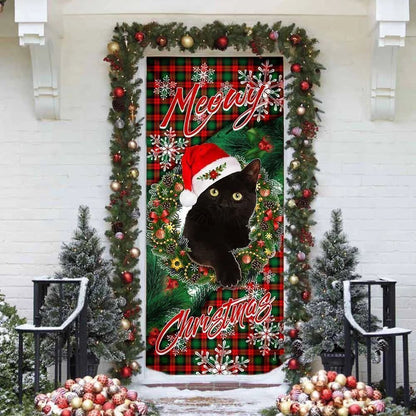 Meowy Christmas Door Cover, Black Cat Door Cover, Christmas Door Cover, Christmas Outdoor Decoration