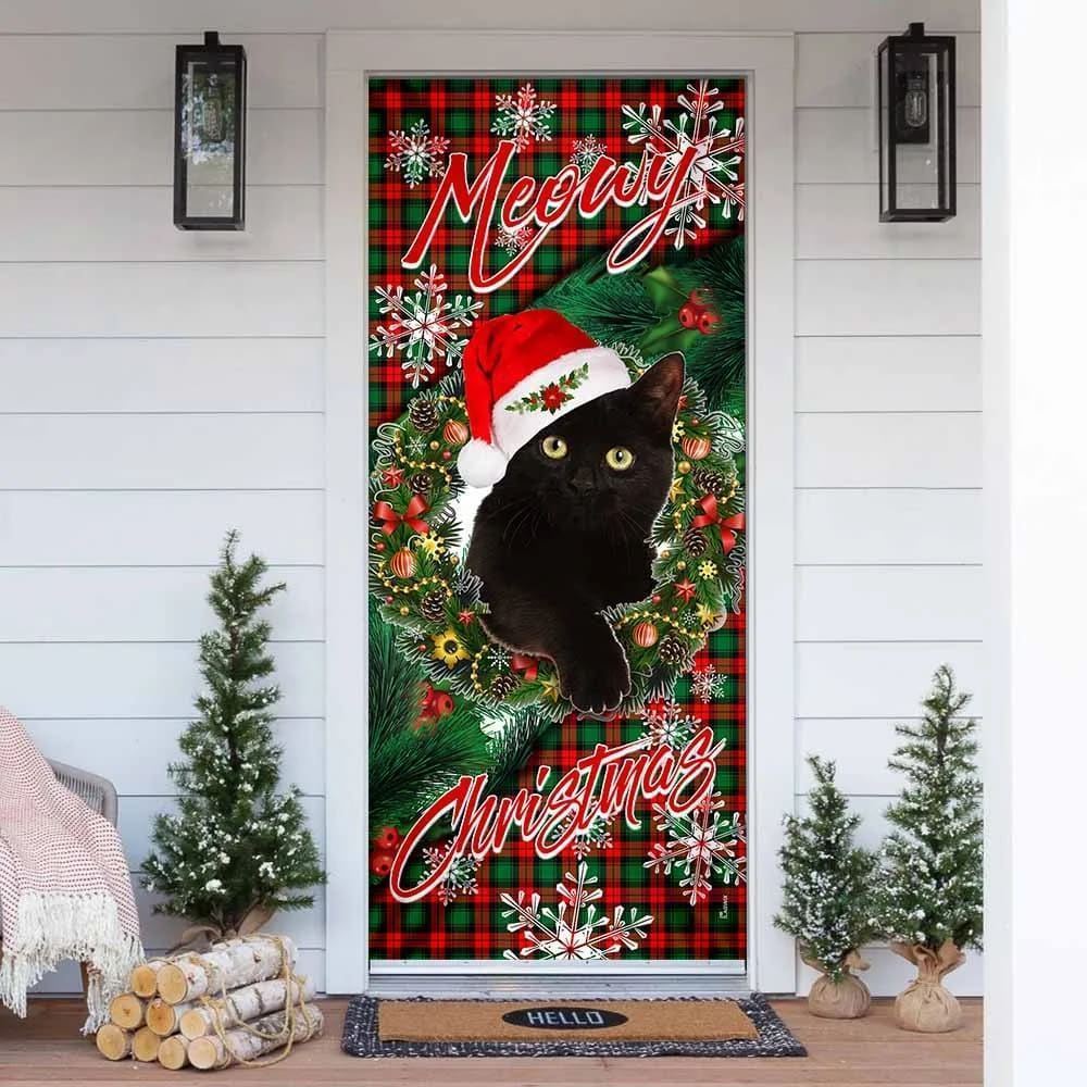 Meowy Christmas Door Cover, Black Cat Door Cover, Christmas Door Cover, Christmas Outdoor Decoration
