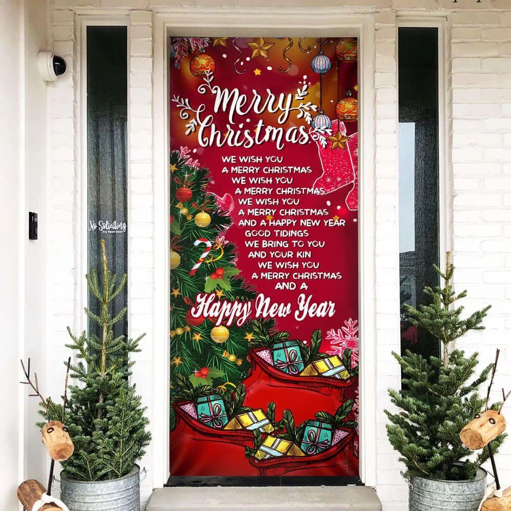 Merry Christmas And Happy New Year Door Cover, Light Pray Door Cover, Christmas Door Knob Covers, Christmas Outdoor Decoration