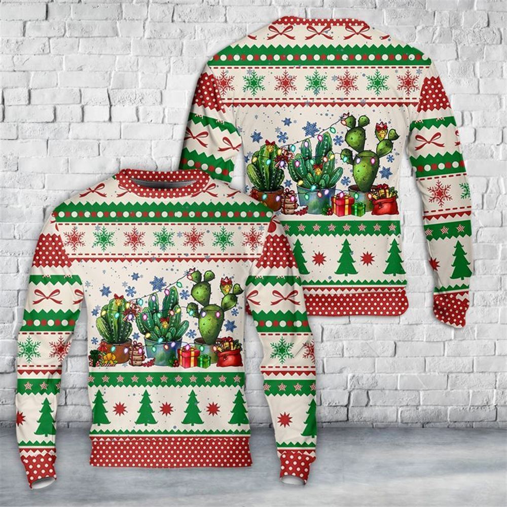 Merry Christmas Cactus Ugly Christmas Sweater, Best Gift For Holiday, Christmas Crewneck Sweater, Christmas Winter Fashion