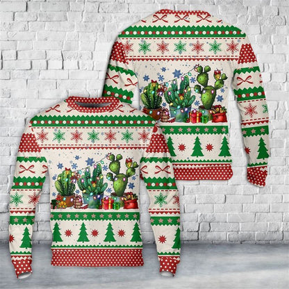 Merry Christmas Cactus Ugly Christmas Sweater, Best Gift For Holiday, Christmas Crewneck Sweater, Christmas Winter Fashion