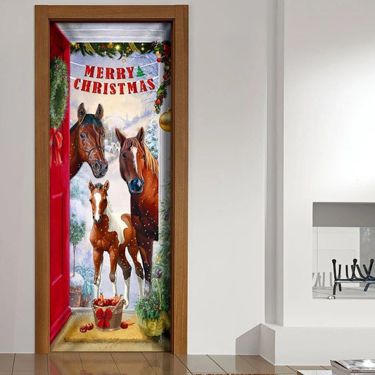 Merry Christmas Door Cover, Christmas Horse Door Cover, Christmas Horse Decor, Christmas Door Knob Covers, Christmas Outdoor Decoration